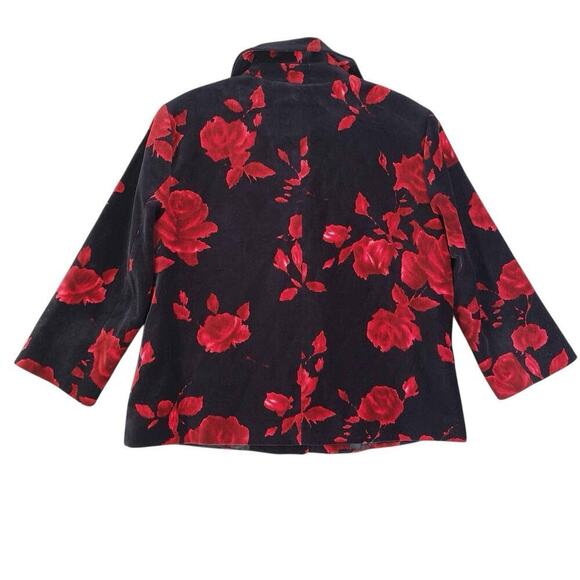 Talbots Blazer Jacket Womens Size 10p Petite Black Velvet Red Rose Cotton - Picture 3 of 9